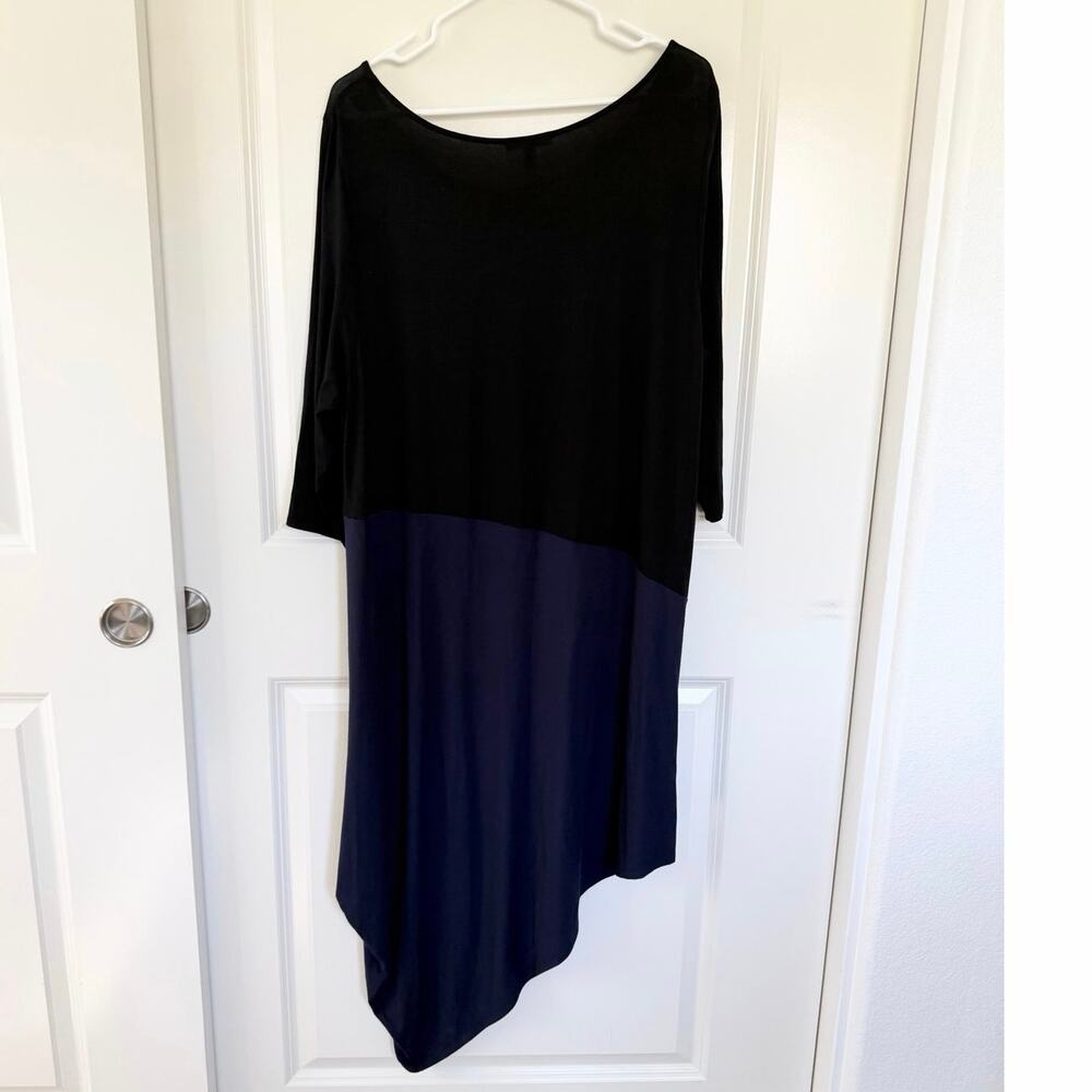Eileen Fisher Viscose Color Block Asymmetrical Dress Blue Black 2X